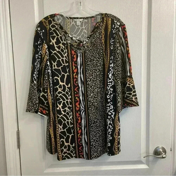 Cato Tops - Animal Print with Gold Chains Blouse by Cato